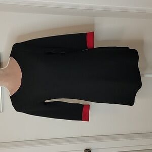 Chico's Size 0 Bi-Color Double Knit Tunic Sweater, Black w/ Red.  Excellent Cond